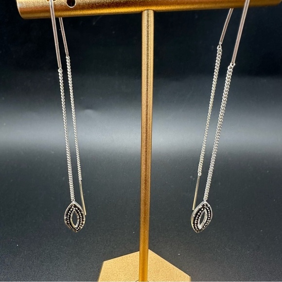 Delicate Charles Winston 925 Sterling Silver Marcasite Threader Earrings - Picture 12 of 15